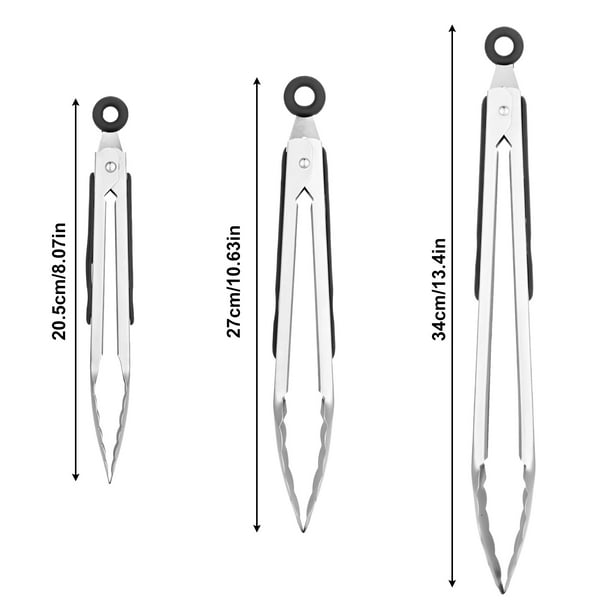 Abaima Set of three Kitchen Tongs - 8'', 10'', and 13'' Stainless Metal Serving Tongs with Non-Slip Grip for Cooking, Grilling, Serving, Salad, and BBQ (Black)