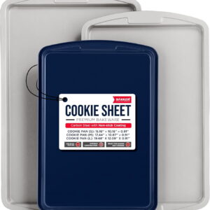 Bakken Swiss 3-Piece Cookie Sheet Set – Non-Stick, Stackable Baking Pans with Premium Ceramic Coating – Dishwasher Protected for House Baking