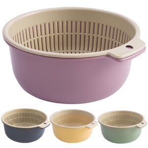 Twin-Perform Kitchen Colander Set with Bowl Strainer – BPA-Free Plastic Fruit and Vegetable Washing Basket, Dishwasher Protected Double-Layered Drain Basin, Splendid for Pasta, Salad,…