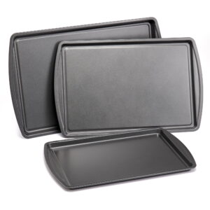 Mainstays 3-Piece Nonstick Cookie Sheet Set, Contains Sizes: 11.2″ x 17.2″, 10.2″ x 15.2″, 9.2″ x 13.2″, Grey