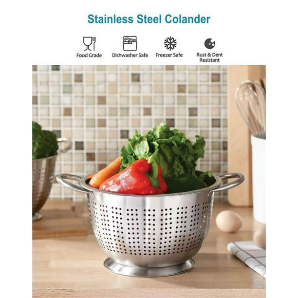 Mainstays 5QT Multi-Use Colander for Straining, Draining, and Rinsing Pasta, Fruits, and Greens