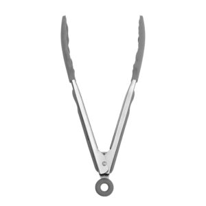 Mainstays 9-Inch Stainless Metal and Silicone Locking Tongs with Gentle Grip Deal with in Gray Flannel