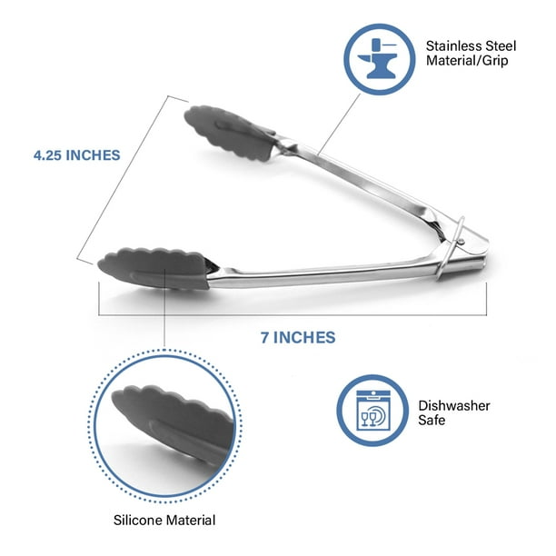 Mainstays Mini Tongs with Non-Stick Warmth-Resistant Stainless Metal and Silicone